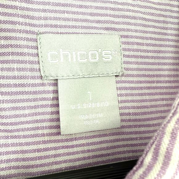 Chicos MEDIUM 1 8/10 LINEN BLEND Purple Stone Accent Long Line Shirt Top Tunic - Picture 2 of 10